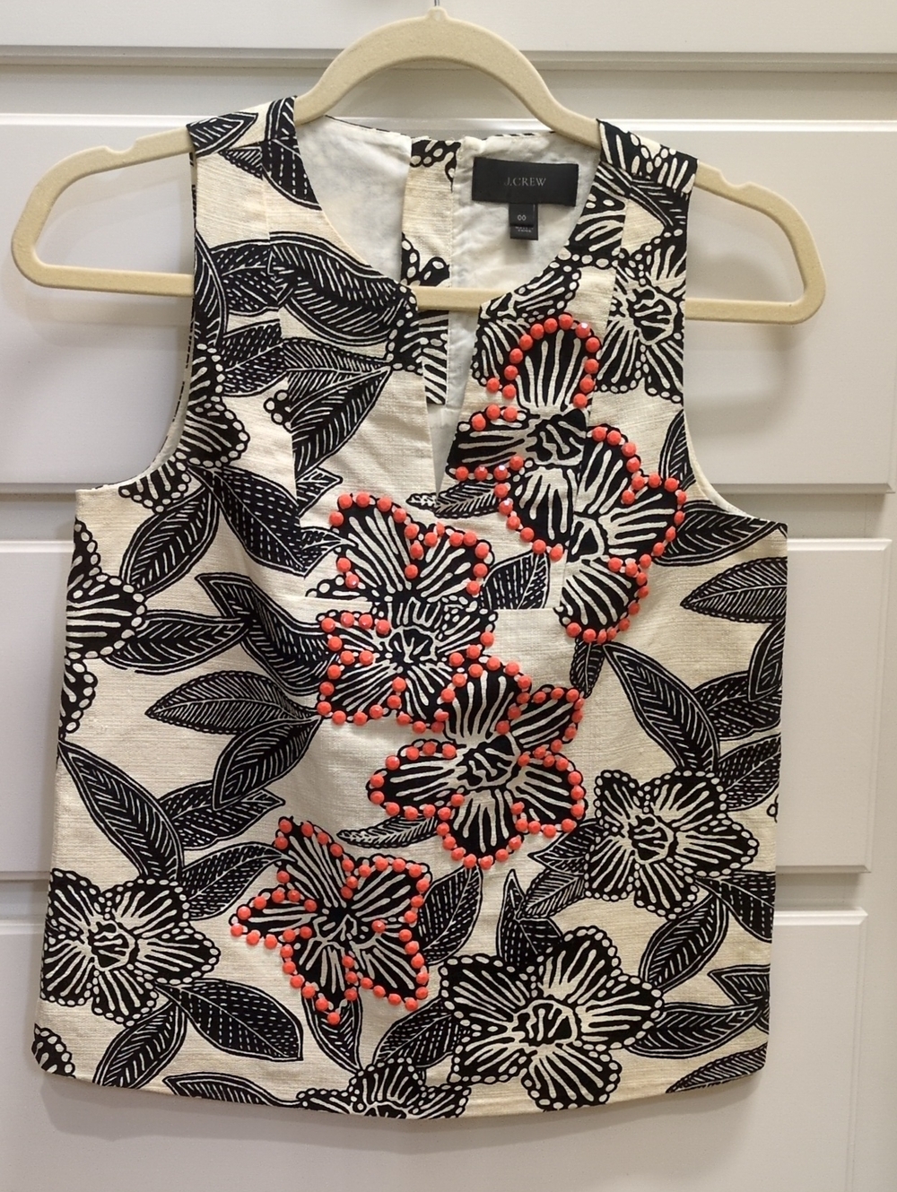 J. Crew Black And Cream Flower Shell With Orange Bead Accents, Size 00